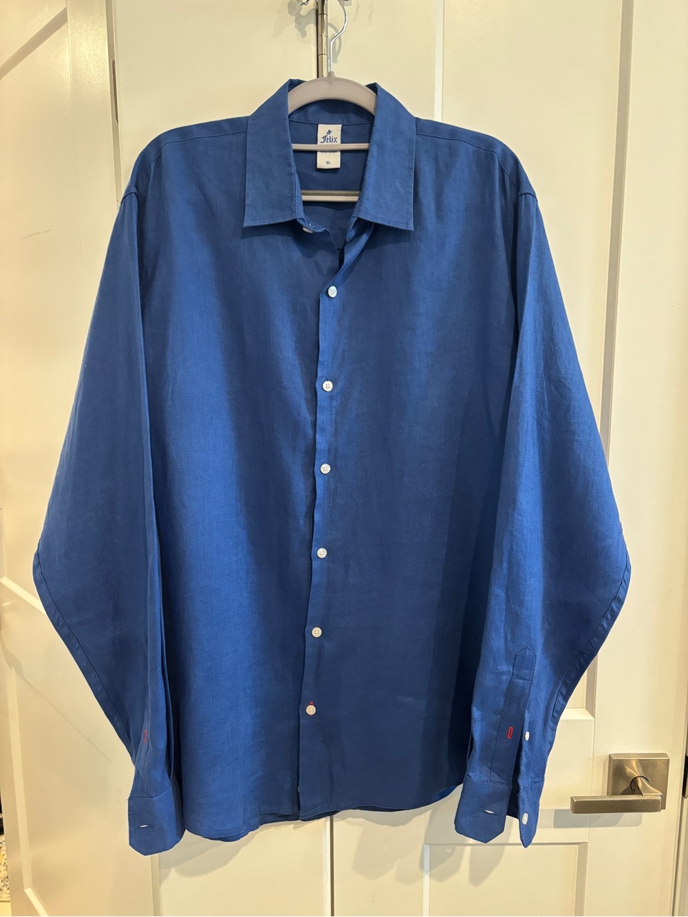 Men's Royal Blue Linen Button-Down Shirt. Size XL